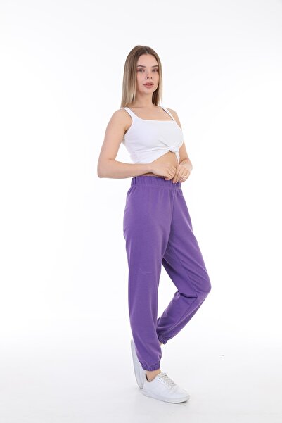 Arvin Pijama Γυναικείο Μωβ Φούτερ με δύο Κλωστές με ελαστικά πόδια