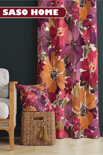 SasoHome Goodmorning Spring Flowers με μοτίβο 140 X 270 cm Ποιότητα - Ψηφιακή τυπωμένη κουρτίνα φόντου (μονό φτερό)