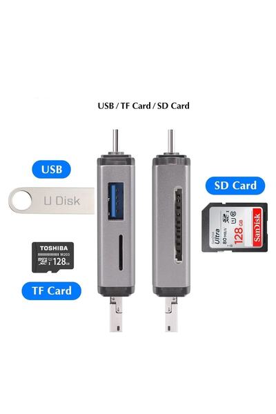FLAGEN Type-C Usb Micro USB 3 in 1 TelefonBilgisayar Uyumlu Otg Kart Okuyucu Çevirici Hub