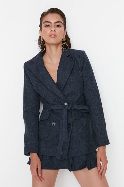 Trendyol Collection Námořnická modrá tkaná bunda s podšívkou TWOAW23CE00066
