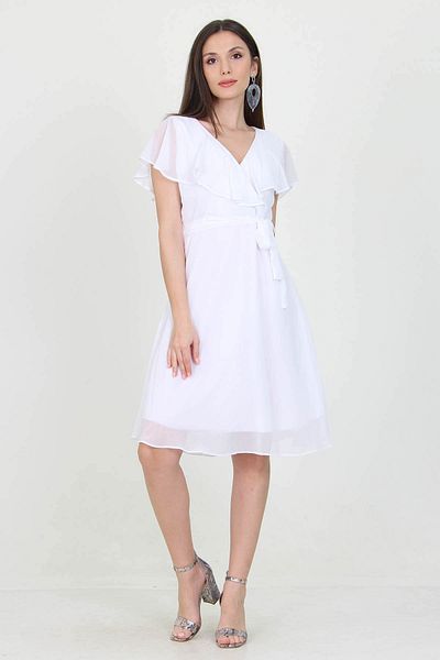 Neşeli Butik Γυναικείο Μίντι Μήκος Νέας Σεζόν Φόρεμα σιφόν με διπλό γιακά με μανίκι άγγελο Ry8081