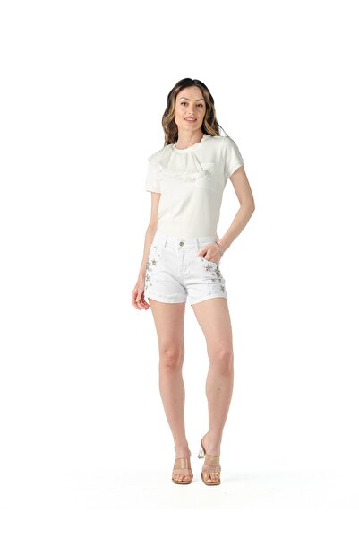 ŞEYDA ERTEM Шорти з білим кришталевим камінням