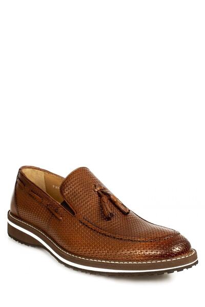 Fosco 9042 Bağcıksız Hakiki Deri Püsküllü Erkek Ayakkabı Taba