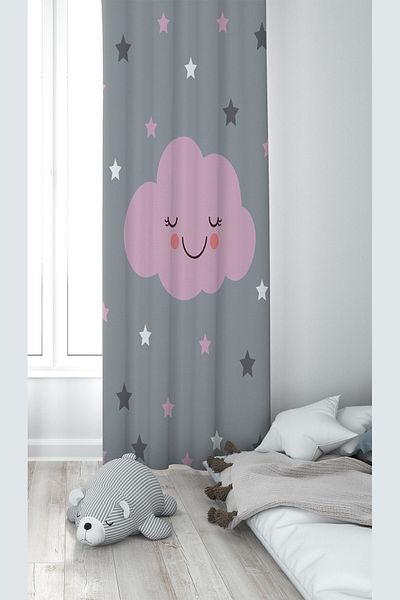 on the clouds Gray Cloud Patterned Digital Printing Washable Baby Kids Room Background Curtain