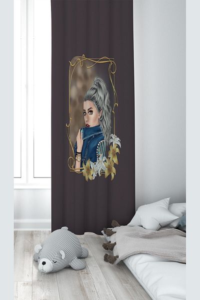 on the clouds Gray Teen Girl Patterned Digital Printing Washable Baby Kids Room Backdrop Curtain