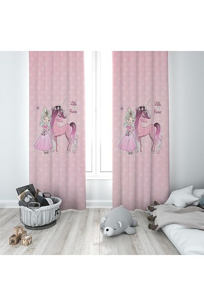 on the clouds Pink Unicorn and Princess Patterned Digital Printing Washable Baby Kids Room Background Curtain