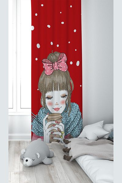 on the clouds Red Princess Patterned Digital Printing Washable Baby Kids Room Background Curtain