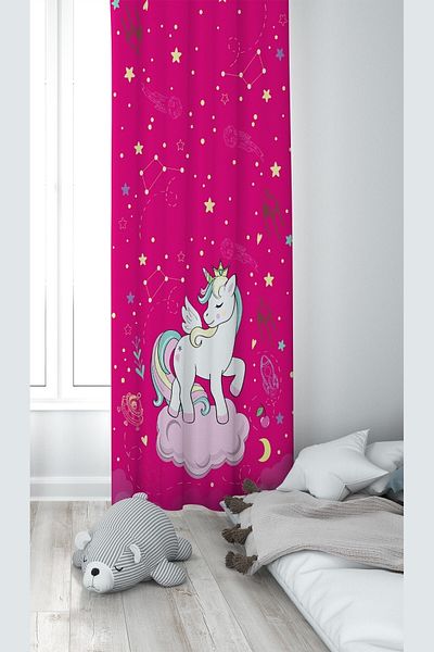 on the clouds Pink Unicorn Patterned Digital Printing Washable Baby Kids Room Background Curtain