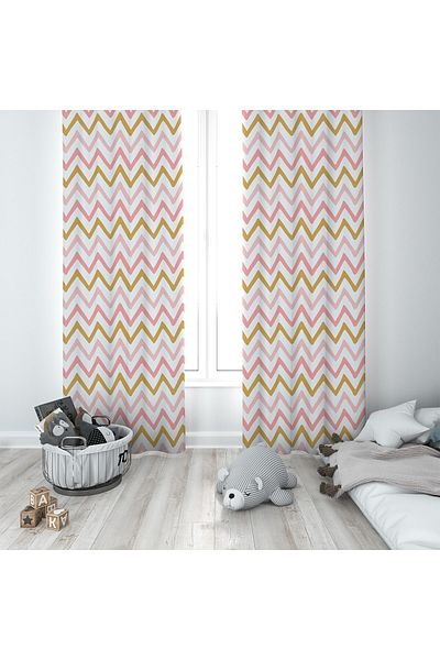 linazaitun Multicolored Zigzag Patterned Digital Printing Washable Baby Kids Room Background Curtain