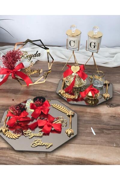 Masalsı Concept Söz Tepsisi Takımı Yüzük Tepsisi Damat Kahvesi Takımı Ve Isim...