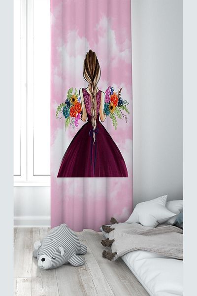 on the clouds Pink Digital Printed Washable Baby Room Background Curtain - Princess Pattern