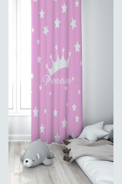 on the clouds Pink My Princess Written Digital Printing Πλενόμενη κουρτίνα φόντου παιδικού δωματίου