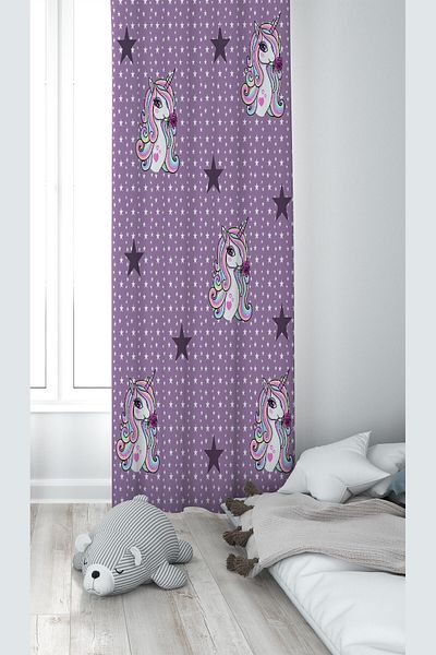 on the clouds Purple Unicorn Patterned Digital Printing Washable Baby Kids Room Background Curtain