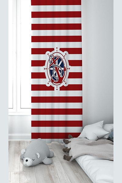 on the clouds Sailor Helm and Anchor Patterned Digital Printing Washable Baby Kids Room Background Curtain