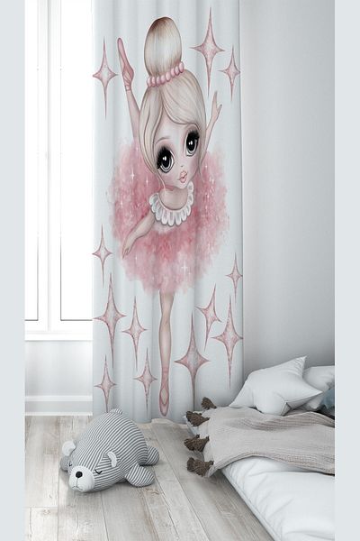 on the clouds White Ballerina Patterned Digital Printing Washable Baby Kids Room Background Curtain