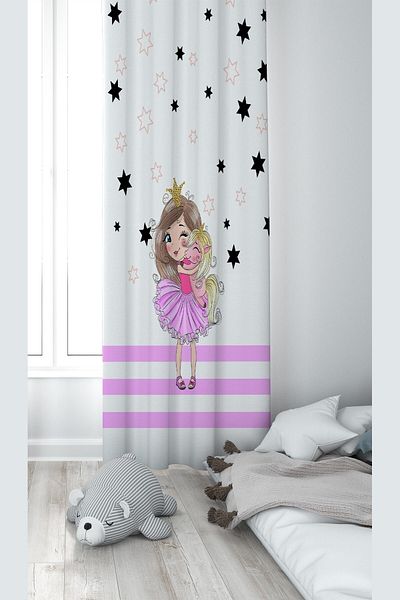 on the clouds Cortina de fundal pentru cameră pentru copii, lavabilă, cu model de unicorn și fete