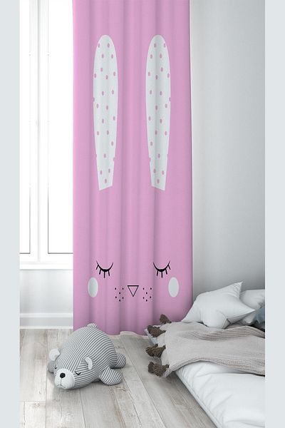 on the clouds Pink Rabbit Patterned Digital Printing Washable Baby Kids Room Background Curtain