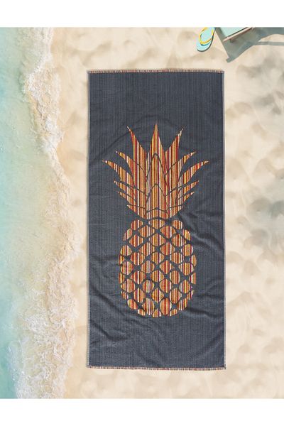 CottonTherapy Ananas Gri Jacquard 72x150 cm Prosop de plajă - 100% bumbac