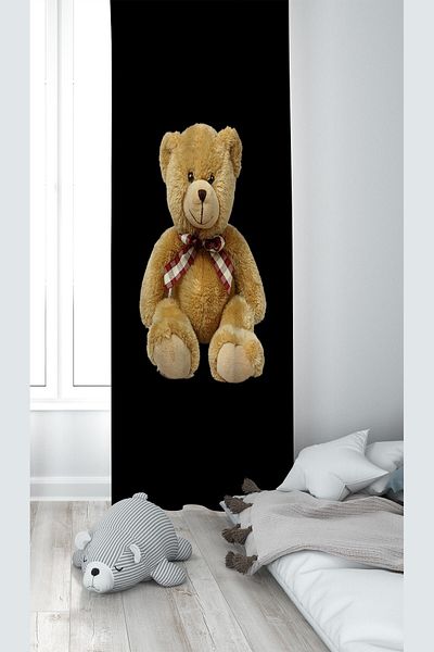 on the clouds Black Teddy Bear Patterned Digital Printing Washable Baby Kids Room Background Curtain