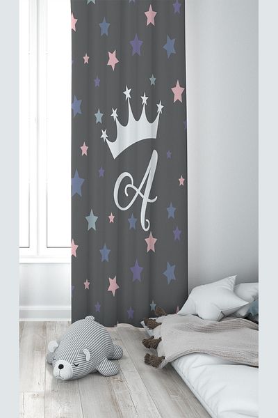 Pelangi Letter A Star Patterned Digital Printing Washable Baby Kids Room Background Curtain