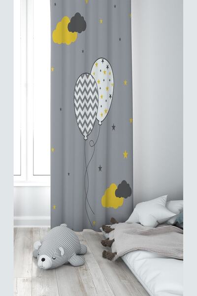 Pelangi Gray Balloon Patterned Digital Printing Washable Baby Kids Room Backg...