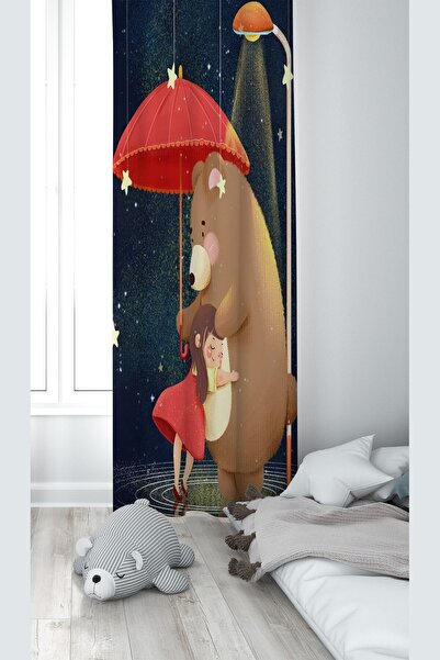 Pelangi Girl Hugging a Navy Blue Teddy Bear Patterned Digital Printing Washab...