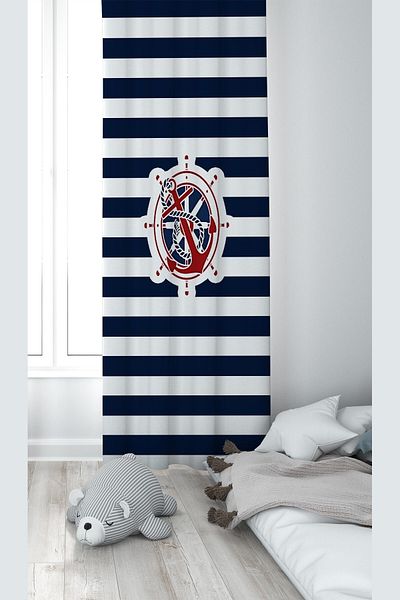 linazaitun Blue Sailor Modele Imprimare Digitală Lavabilă Baby Copii Camera Fundal Cortina