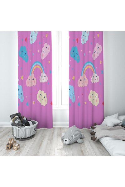 linazaitun Pink Cloud And Rainbow Patterned Digital Printing Washable Baby Ki...