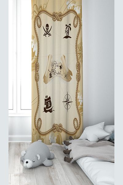 linazaitun Cream Mysterious Island Maped Digital Printing Washable Baby Kids Room Background Curtain