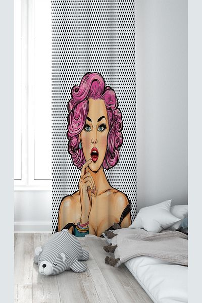 Pelangi Genn Girl Patterned Digital Printing Washable Baby Kids Room Background Curtain with White Backdrop