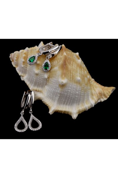 Silveranka 925 Ayar Gümüş Zümrüt Damla Taş Küpe