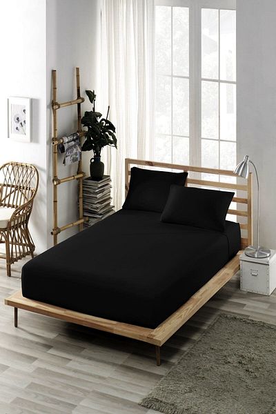 ELY PARKER Cearşaf unic elastic din bumbac pieptănat cu bor înalt +30 cm 120x200 negru