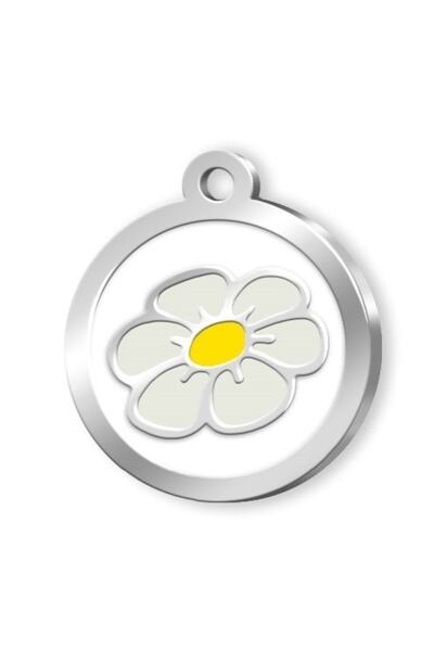 Dalis Pet Tag - Enameled Series Daisy Patterned Imprint White