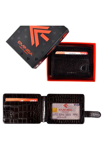 Eminsa Men's Brown Genuine Leather Double Sided Wallet