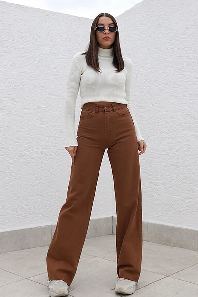 Trn JNS Ela Ikon Gold Loose Jeans Καφέ Lycra Palazzo