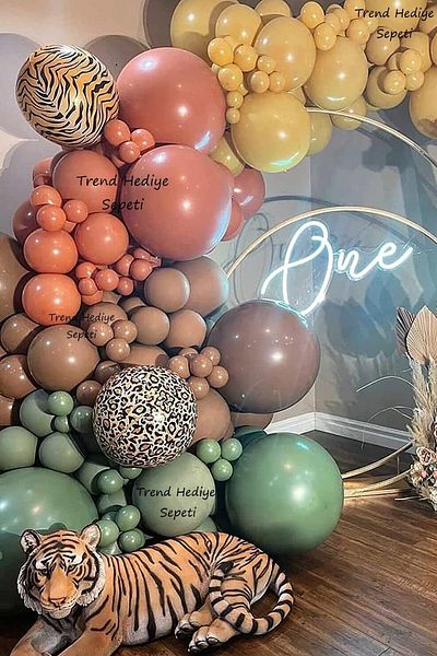 Trend Hediye Sepeti Retro Eucalyptus Burnt Orange Caramel Mustard Turmeric 100 Pcs Safari Balloon Chain