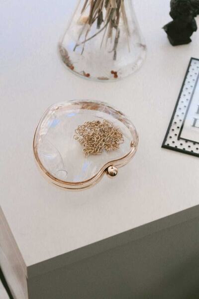 Moom Bag Geantă de umăr de damă, aurie, transparentă, în formă de inimă