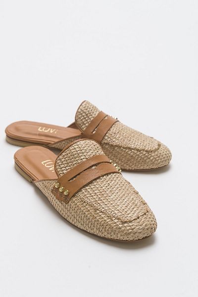 LuviShoes 165 شبشب نسائي من الجلد الطبيعي بلون أسمر
