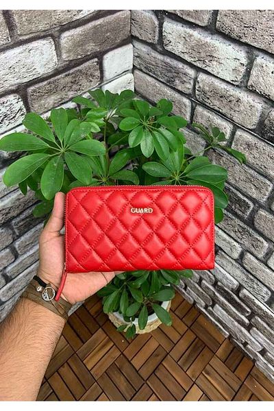 GUARD Red Capitone Horizontal Genuine Leather Women's Wallet P2243