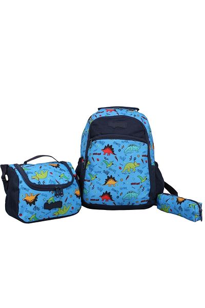 Bagacar Copii Băieți Model Dinozaur Albastru Set Rucsac cu Suport pentru Creion
