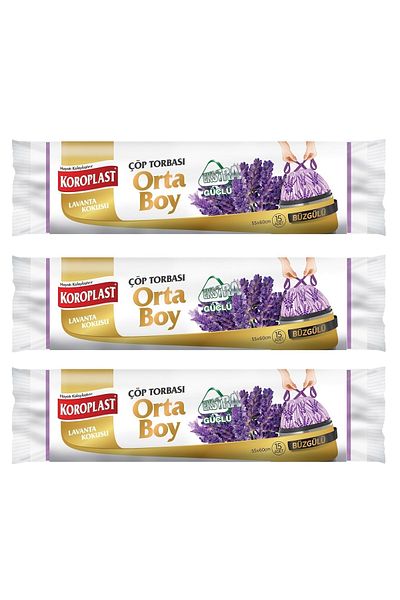 Koroplast Extra Strong Lavender Drawstring Medium Garbage Bag 15 Pieces x 3 Packs