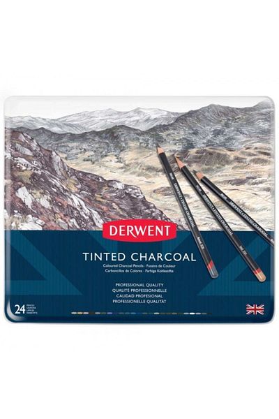 Derwent Tinted Charcoal Pencil 24 Pieces Tin Box (coloured Charcoal Pencil)
