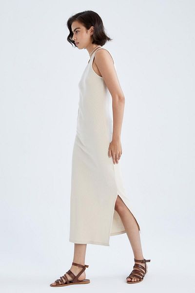 DeFacto Bodycon Crew Neck Košilka Maxi šaty bez rukávů