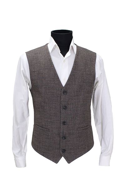 MENTOR REGALO Men's Vest V Neck Brown Wool Patterned 50563