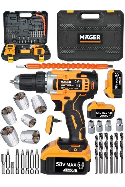 Mager Germany Thechnology Metal Şanzıman Bakır Sargı Matkap Çift Akülü Çantalı Setli Şarjlı Vidalama