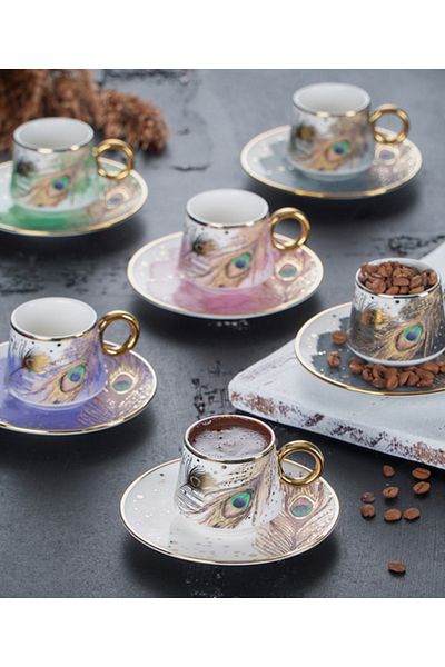 ACAR Blaze Peacock 6 Personality 90ml Porcelain Coffee Cup Set 0127