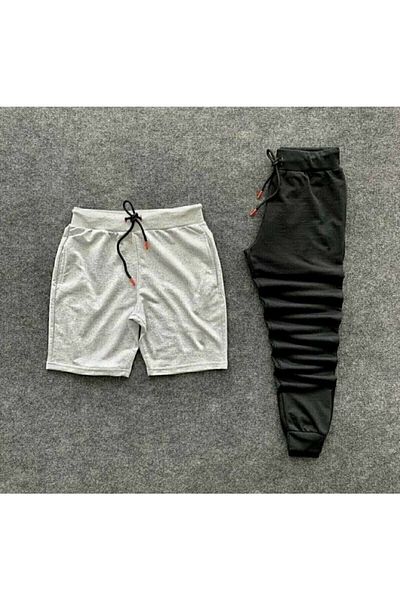 Joza Outdoors Unisex Γκρι Σορτς-μαύρο Φούτερ Slim Fit 2-pack