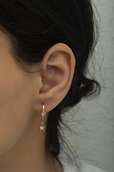 Nereze 925 Ayar Gümüş Sallantılı Çift Yıldız Küpe