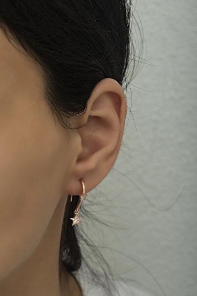 Nereze 925 Ayar Gümüş Sallantılı Çift Yıldız Küpe