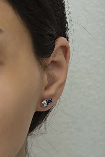 Nereze 925 Ayar Gümüş Rodyumlu Mineli Balık Küpe